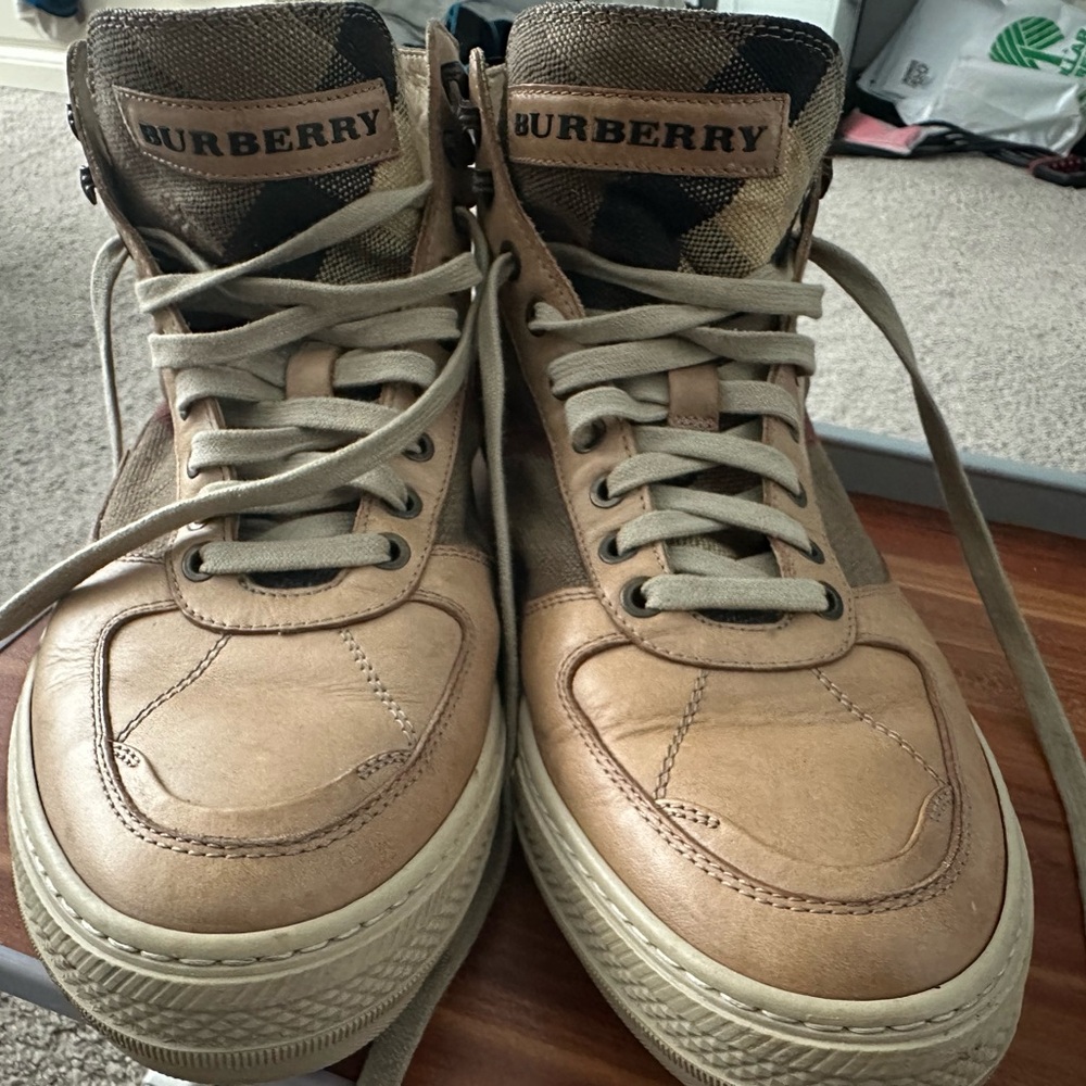 Burberry Beige High-Top Sneakers for Men